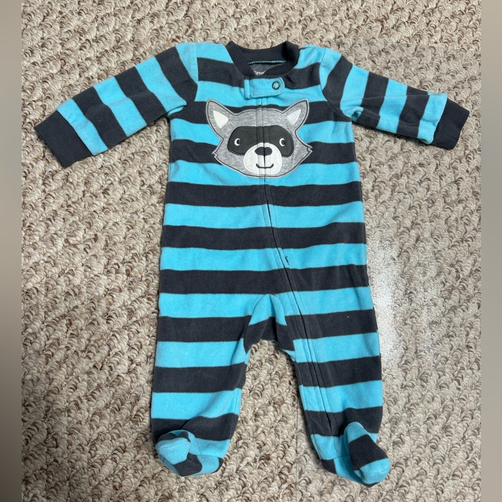NWOT Carters striped raccoon onesie/footie 3M